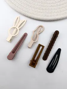 1 Pack 6 Pcs Coffee Color Frosted Duckbill Hair Clips, Metal Material, Cute Style, Various Sizes and Shapes, All Seasons Accessory