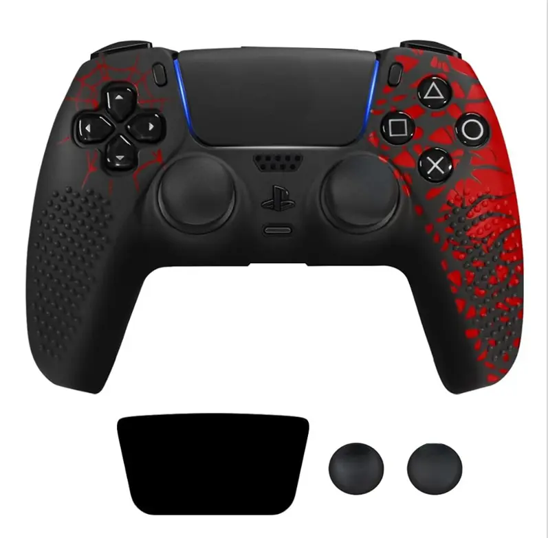 Anti-Slip Silicone PS5 Controller Skin Set - Console Controller Accessories, Wireless-Fit Full Wrap Protector with Thumb Grip Gaps, Touch Pad Cover, Stickers (Red, Compatible with 40000 Games)