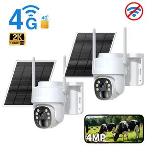 [2-Pack] 4G LTE Solar Cellular Security Camera Outdoor, No WiFi Needed, Wireless Solar Powered Cameras with eSIM, Night Vision, PTZ Live View, Motion Detection, Two-Way Talk, for Farm, Ranch, Yard, RV & Remote Areas