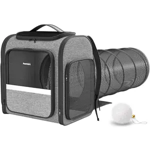 Pawtners 2-in-1 Lightweight Outdoor Catio Backpack for Small-Medium Kittens,Small dogs, Detachable Play Tunnel, Mesh Fabric Ventilation System, Multi-Directional Airflow Vents, Expandable Space,summervibes，Free plush bell toy