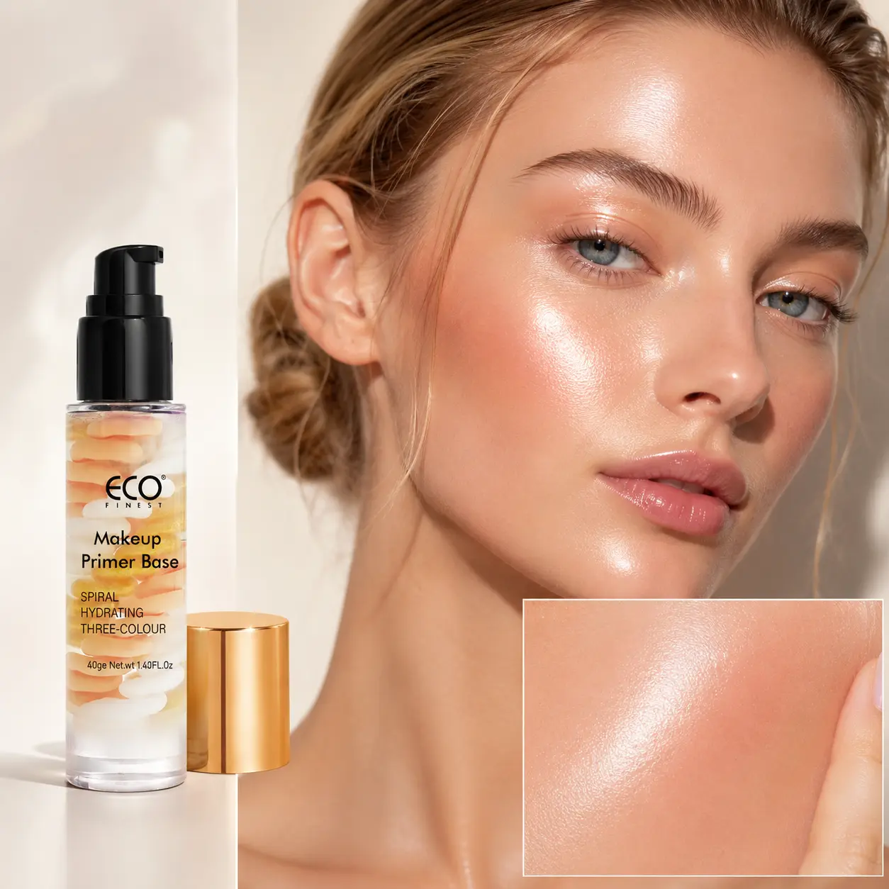 Eco finest Dewy Skin Cosmetic Primer - 3-Color Hydrating Makeup Base, Moisturizing, Brightening, Smoothing, Glow Finish, Moisturize