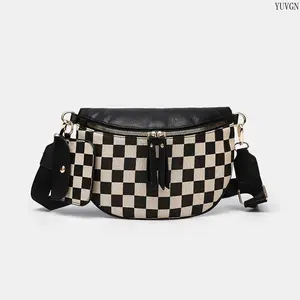 Women's Black and Beige Checkered Sling with Mini Pouch, Adjustable Wide Strap, Waist Fanny Pack & Trendy Casual Chest Option, Crossbody Bags for Women, Ideal for Travel & Outdoor Activities summerwins