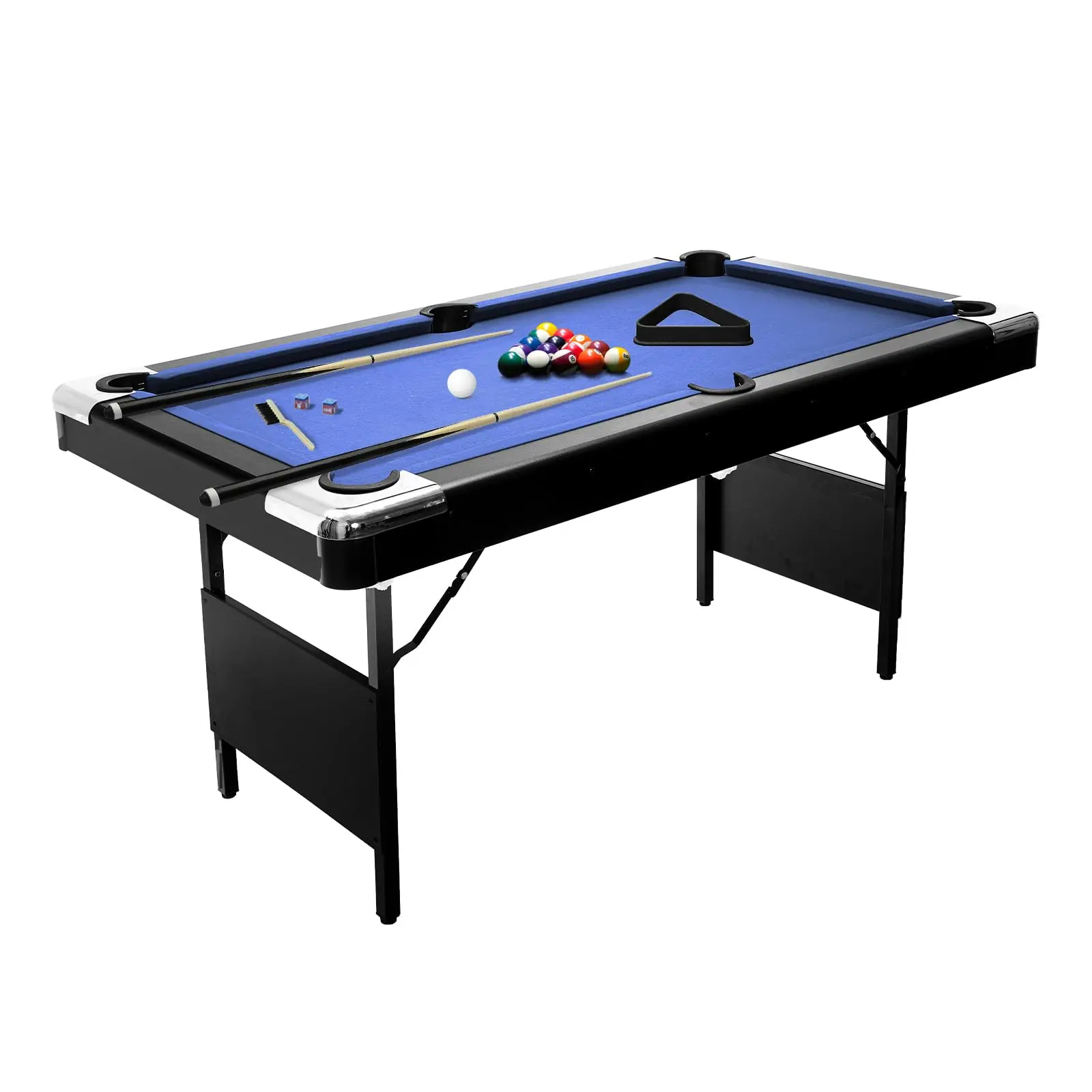 Garvee 6 Foot Folding Pool Table - Portable Billiards Set with Full Billiard Balls, 2 Cue Sticks, Chalk, and Felt Brush - Perfect for Family Game Rooms and Entertainment