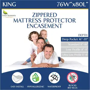 King Size Mattress Protector Waterproof Zippered Cover - Deep Pocket Fits up to 20" Depth - Hypoallergenic Premium Quality Encasement Protects Against Dust
