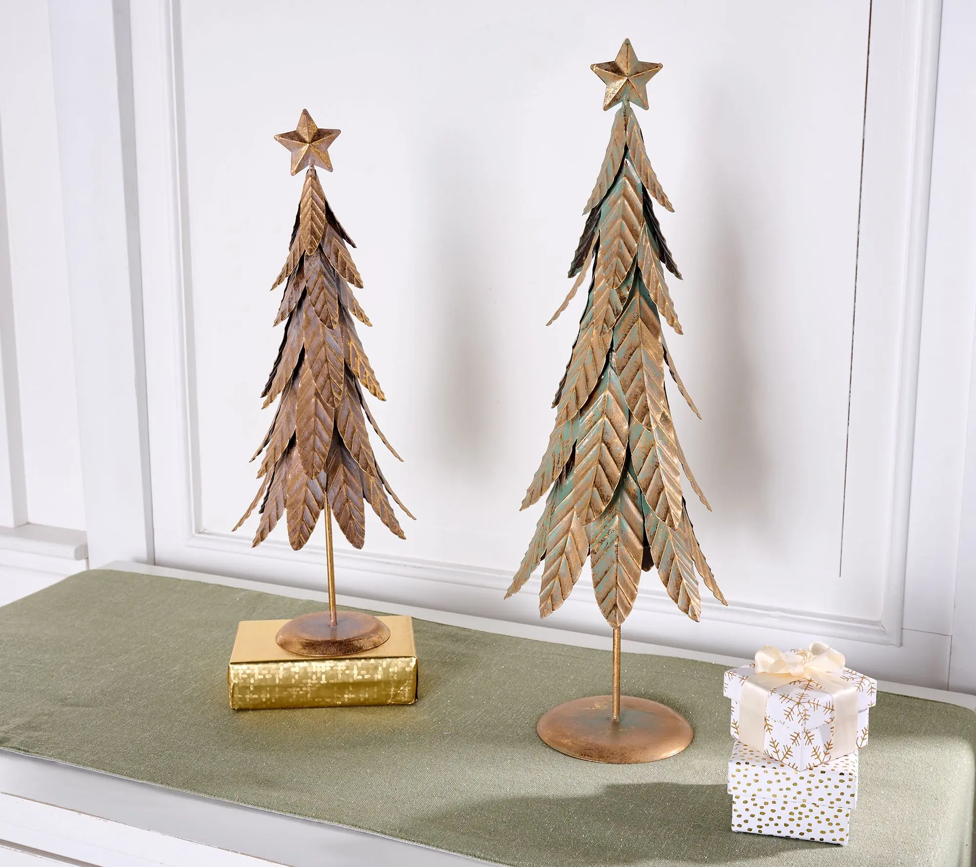 Cozy Cottage by Liz Marie Set of 2 Metal Gold Leaf Trees