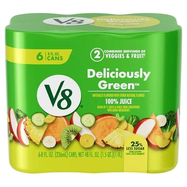 V8 Deliciously Green 100% Fruit and Vegetable Juice, 8 fl oz Can (6 Pack)