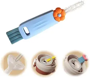 3 in 1 Cup Lid Cleaning Brush, 2025 New Cup Lid Cleaner with Brush, Multifunctional Portable Crevice Cleaning Brush Set for Baby Bottle Gap Tight Spaces, Home Kitchen Cleaning Tools (Blue)