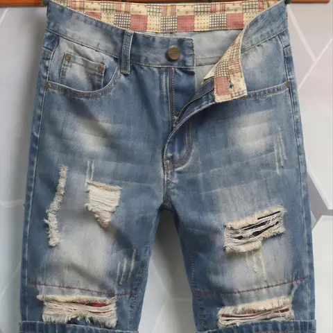 Men's Regular Fit Plain Ripped Jeans Denim Denim Shorts, Casual Comfy Fashion Cowboy Style Shorts for Summer, Men's Bottoms for Daily Wear, Casual Fashionable Shorts