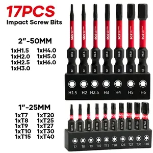 17 Pcs Industrial Torx/Internal Hex Screwdriver Bits, S2 Alloy Steel, Impact And Wear-Resistant, Anti-slip Magnetic Drill Head, Ultra-high Torque And Multiple Lengths, 1/4 Inch Hex Shank, Designed For Automotive, Machinery, Home Repair, Handicraft