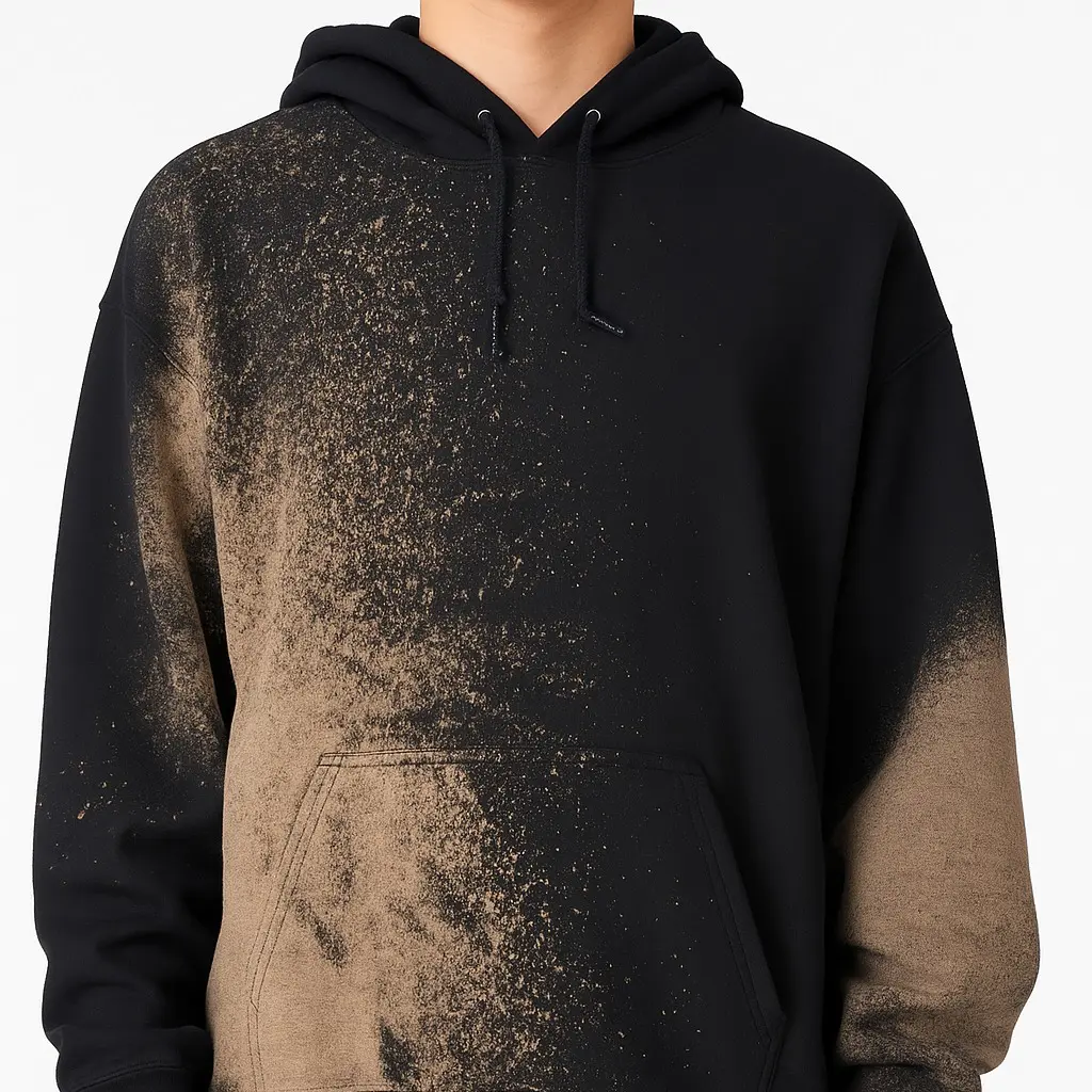 Handmade Bleach Splatter Hoodie – One-of-a-Kind Streetwear | Oversized Unisex Black Hoodie