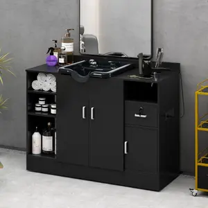 Shampoo Backwash Station for Salons,Salon Station with Shampoo Bowl & Storage Layer, Drawer,110V Outlets, USB Port, Faucet Sprayer, Salon Equipment for Spa Beauty