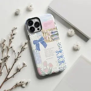 Christian Coquette Collage Phone Case, Light Blue Bow Cute Jesus God Bible Verse Cover, Religious Gift, iPhone17 16 15 14 13 12 11 Pro Max