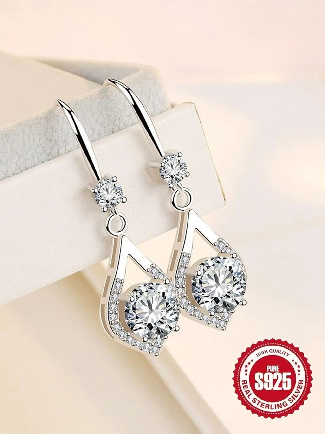 925 Sterling Silver Fashion Water Drop Shaped Rhinestone Decorated Teardrop Earrings, Unique Earrings, Elegant Jewelry for Party, Daily Clothing Decor, Trendy All-match & Exquisite Jewelry for Gift, High Quality Earrings