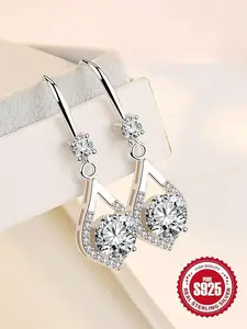 925 Sterling Silver Fashion Water Drop Shaped Rhinestone Decorated Teardrop Earrings, Elegant Jewelry for Party, Daily Clothing Decor, Trendy All-match & Exquisite Jewelry for Gift