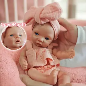 Otarddolls 1PC 10 Inch Can Open Mouth Full Silicone Girl Doll With Painted Bald 3D Painted Skin Handmade Washable Lifelike Realistic Reborn Doll For Children