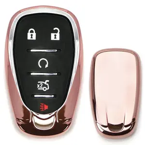 iJDMTOY Pink Metallic Chrome Finish TPU Key Fob Protective Cover Case For 2016-up Camaro Cruze Spark Volt, 2017-up Malibu Bolt Sonic Trax, etc
