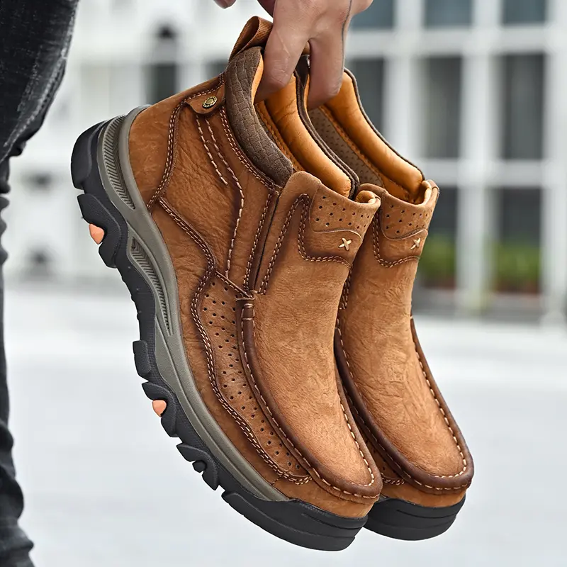Mostelo High Top Transition Loafer - Orthopedic Comfortable Leather Walking Shoes Flat Slip-On for Daily Use