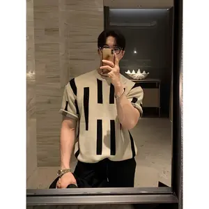 New Men's Casual Round Neck Short-Sleeve Knitwear Tops with Nylon-Rayon Fabric