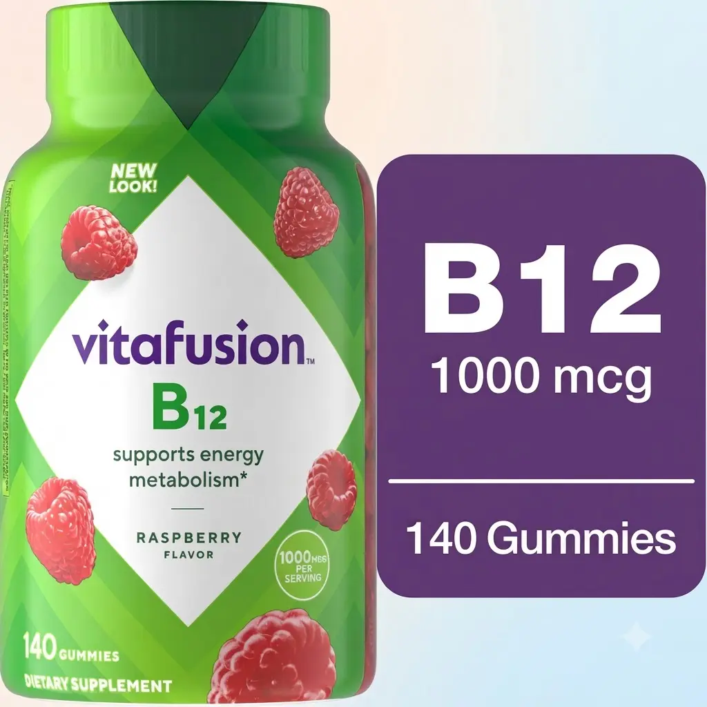 vitafusion Vitamin B12 Gummy Vitamins 1000 mcg Raspberry Flavored 140 Count Cellular Energy Health Adult Supplement