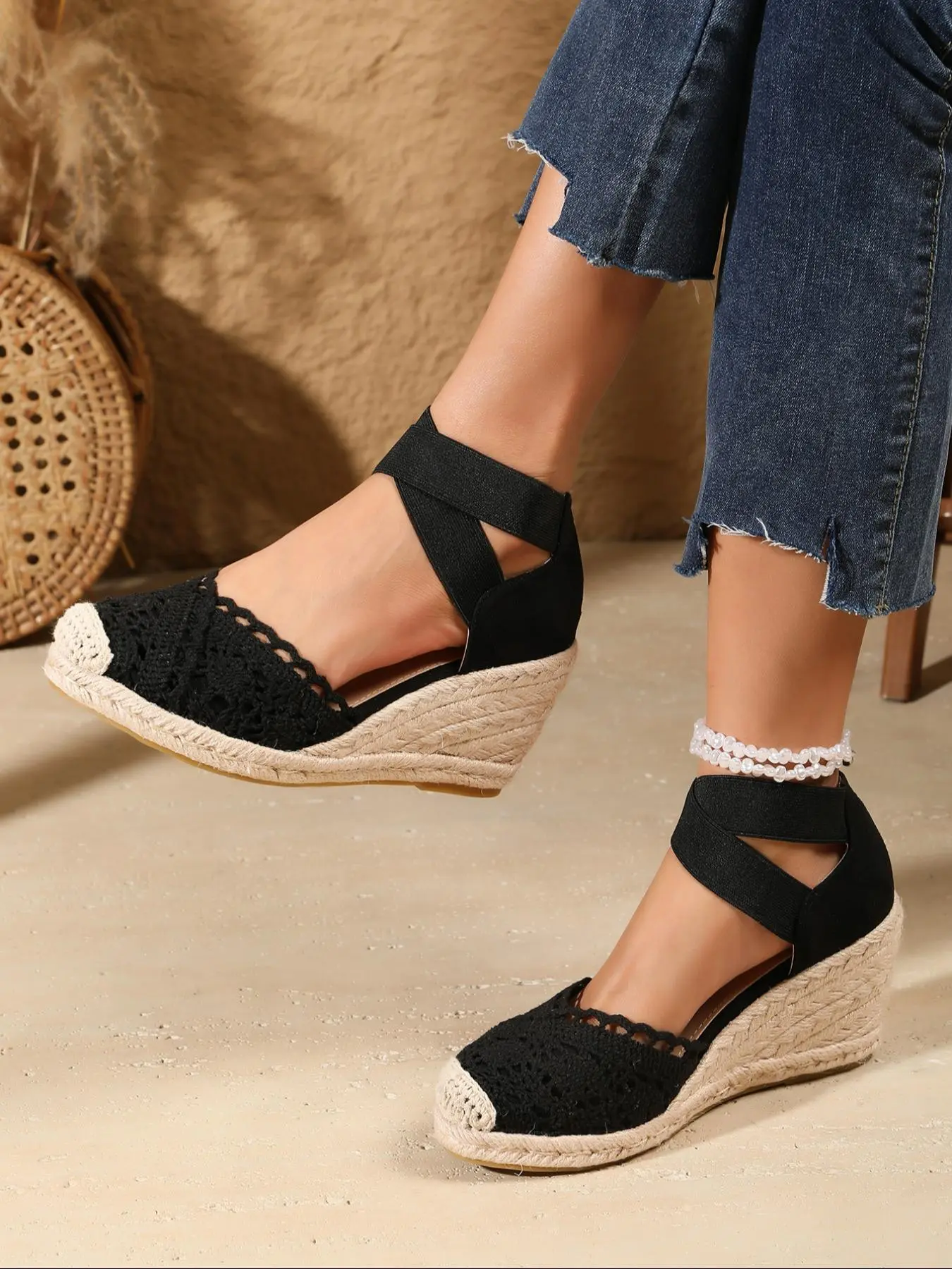 Women's Fashionable Plain Color Wedge Sandals, Fashionable Comfy Sandals, Casual Comfortable Breathable Espadrilles Sandals for Beach Vacation, All-match Round Toe Sandals for Daily Wear, Walking Shoes, Trendy Sandals, Casual Summer Sandals