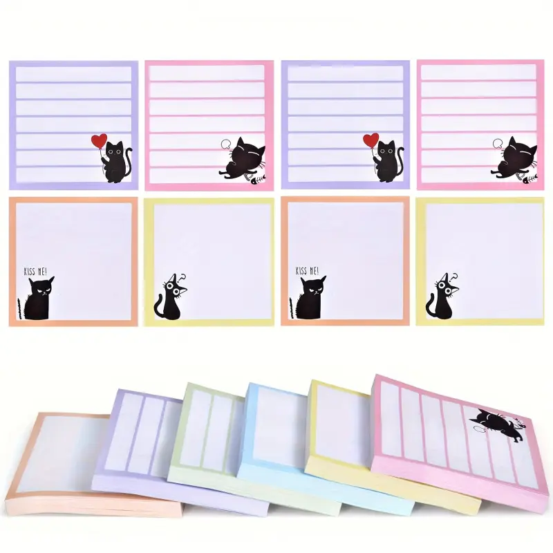 8 sheets of 3x3 cute self-adhesive sticky notes Hilarious black cat memo pad Perfect gift for cat lovers Adorable cat-themed office supplies Convenient sticky notes for easy posting Essential back-to-school items