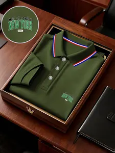 Men's New York Print Polo Shirt, Casual Loose-Fit Business T-Shirt, Short Sleeve, Breathable Fabric, Spring Summer Fashion, Gift Idea