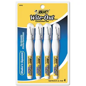BIC Wite-Out Shake 'n Squeeze Correction Pen, 8ml White Needle Tip, Quick-Dry, 4-Pack Office Supplies