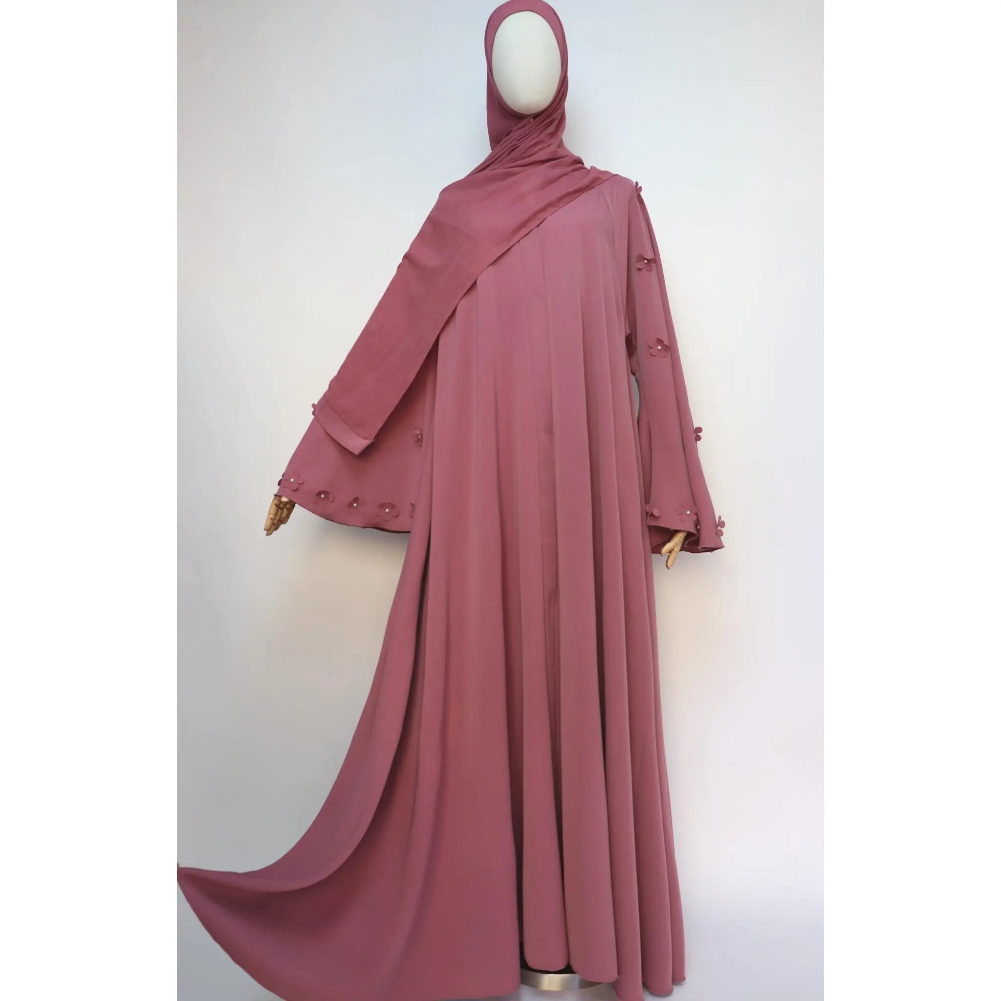 Open Flare Umbrella Daisy Abaya - Dusty Pink