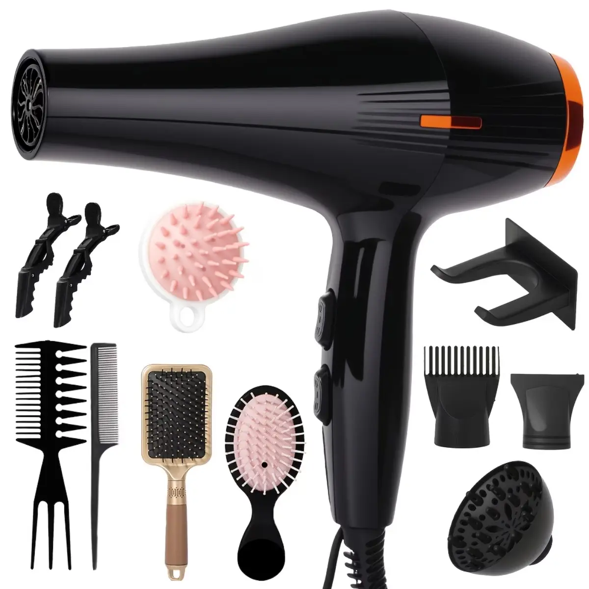 Professional Blowout Hair Dryer Set, 4-in-1 Multi-Attachment Tool with Concentrator for Fast Drying, Lightweight & Ergonomic Design for Home and Travel, Ideal Festival Gift, Hair Clip, Styling Comb, 4-In-1 Multi-Attachment Hair Dryers