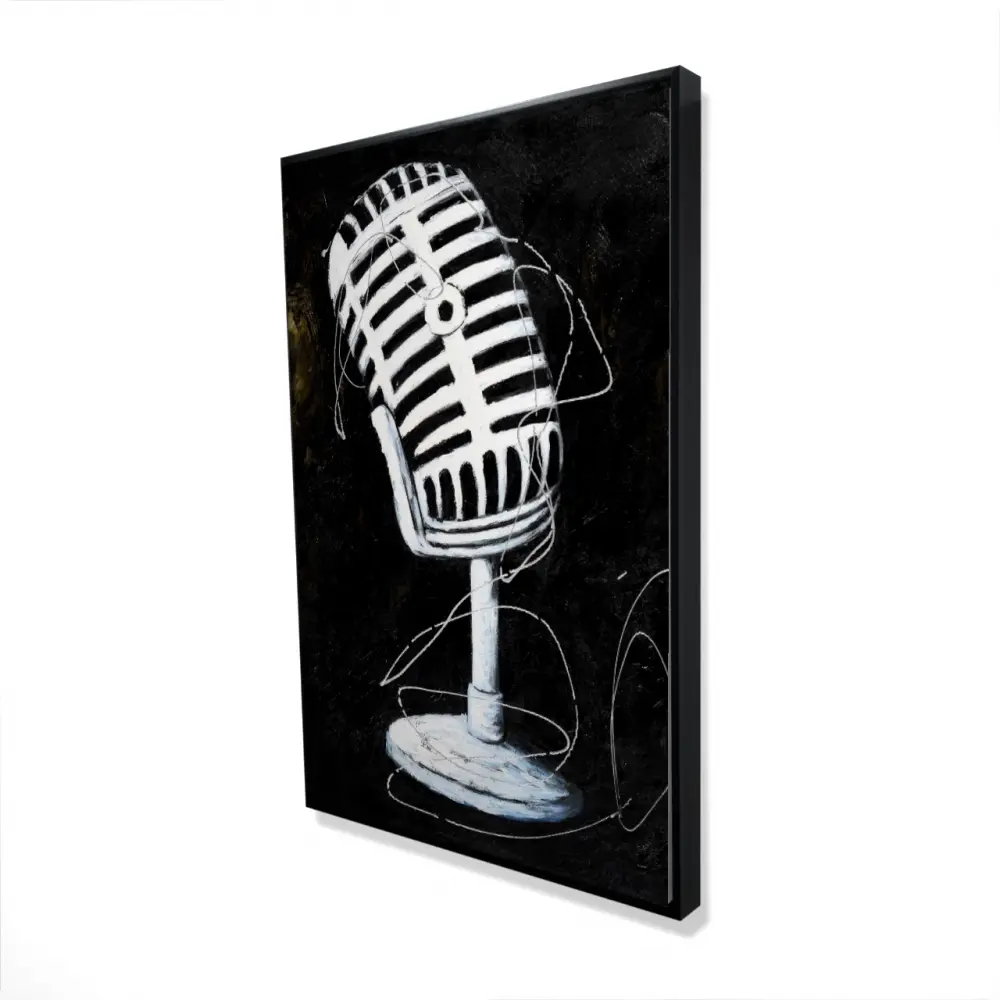 24x36 in Black 360-Stand Microphone Framed Artwork, Music Theme Wall Arts, Home Decor for Man Cave, Posters & Prints Home Supplies Gift