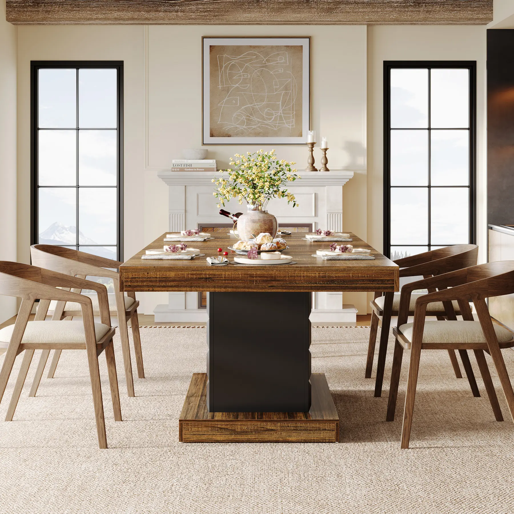 Tribesigns 63'' Modern Rectangular Dining Table for 4-6 with Geometric Relief, Wooden Dinner Table for Dining Room and Kitchen Home Decor Interior