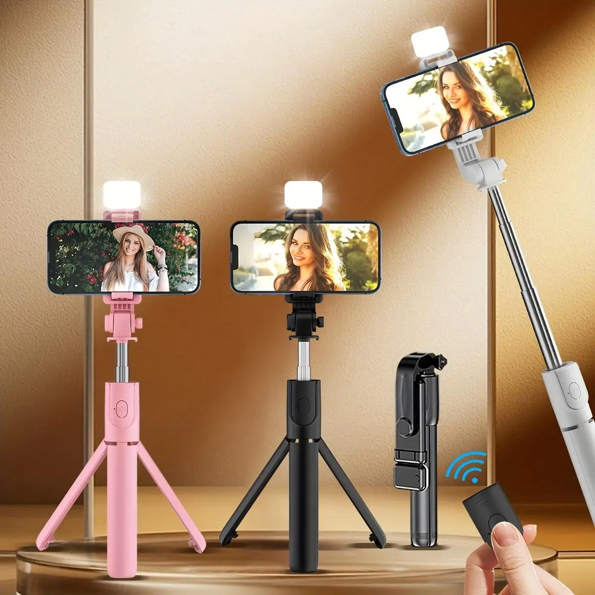 Wireless Selfie Stick, Multifunctional Tripod Selfie Stick with Remote Control, Universal Travel Selfie Accessories for Mobile Phone, Selfie Light