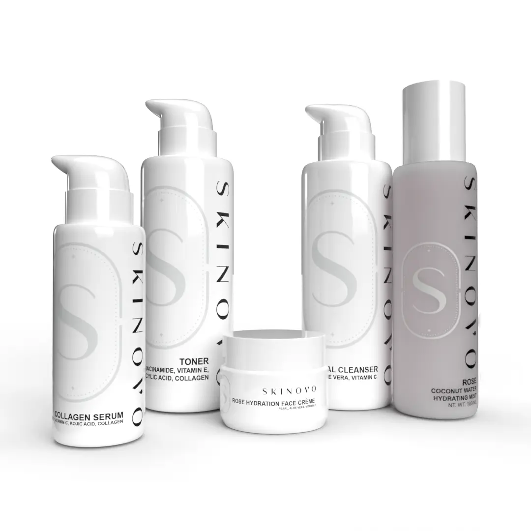 Vegan 5-Piece Anti-Aging Facial Skincare Set - Collagen, Hyaluronic Acid, Glycolic, 2% Salicylic Acid, Retinol + Matrixyl, Moisturizer, Serum, Toner, Facial Cleanser, Organic Coconut, Tapioca Starch for Soft Skin