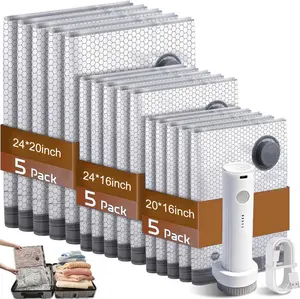 【2026 Upgraded】Cordless Travel Vacuum Storage Compression Bag Set with Rechargeable air Pump And a manual air pump 9/15 Pack Waterproof & Reusable Compression Packing Bags for 2 Size,140L/Min Powerful Air Removal，Perfect for Carry-On Suitcases,