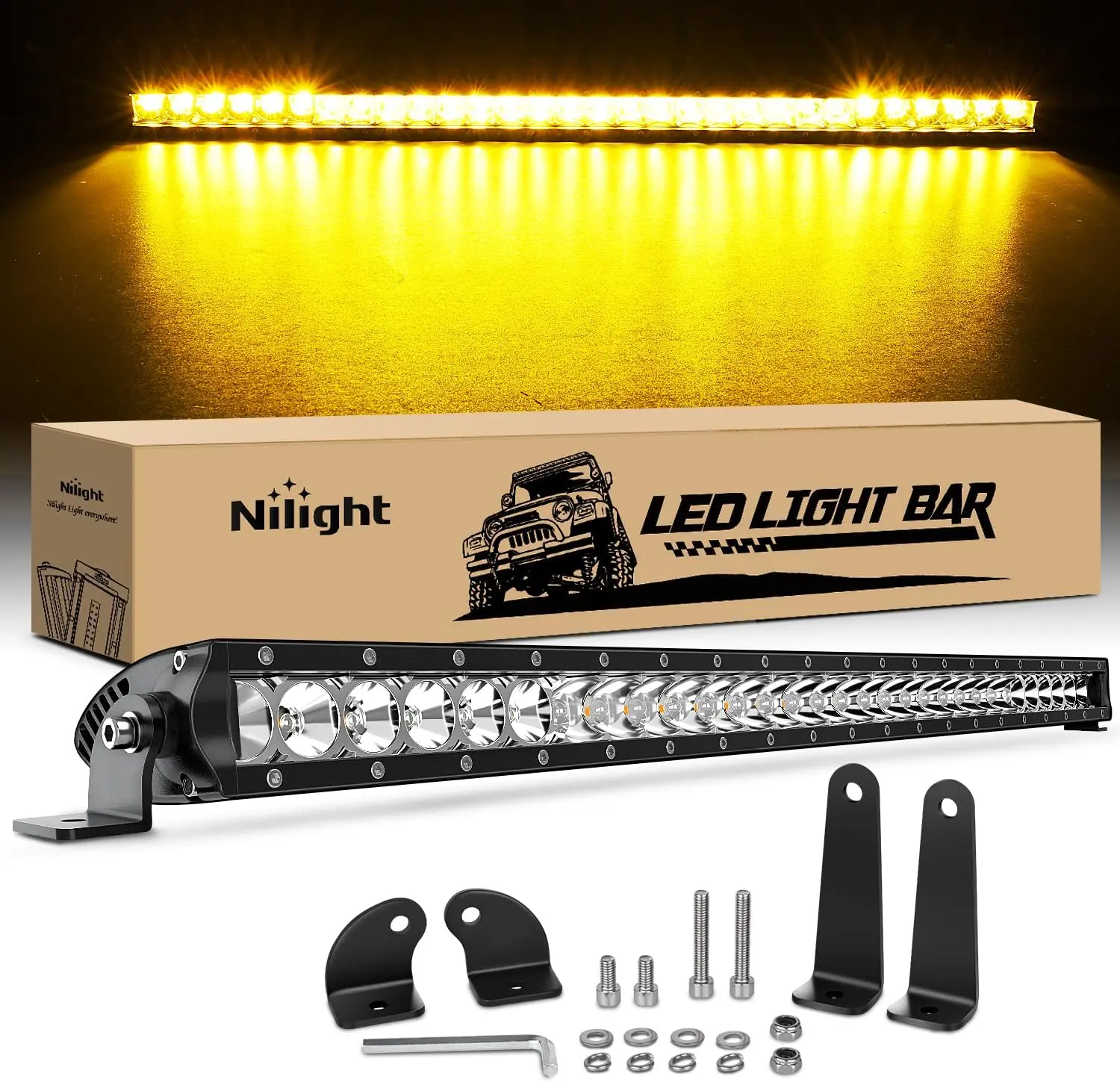 Nilight 31-Inch Super Slim Amber Glow LED Light Bar, 150W 14500LM 3D Spot-Flood Combo Work Light with Mount Kit & Rubber Seal for Trucks, Off-Road Vehicles, Light Bars
