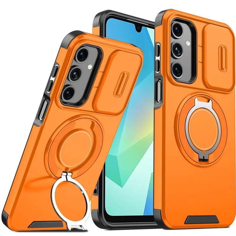 Matte Shockproof Smartphone Case with Sliding Camera Protector, 360° Rotating Ring Holder, and Car Magnetic Holder for Samsung Galaxy S26 S25 S25EDGE S24 S23 S22 S21 Ultra S20FE A56 A54 A36 A37 A18 A17 A16 A15 A14 Note20Ultra Mobile Phone Accessories
