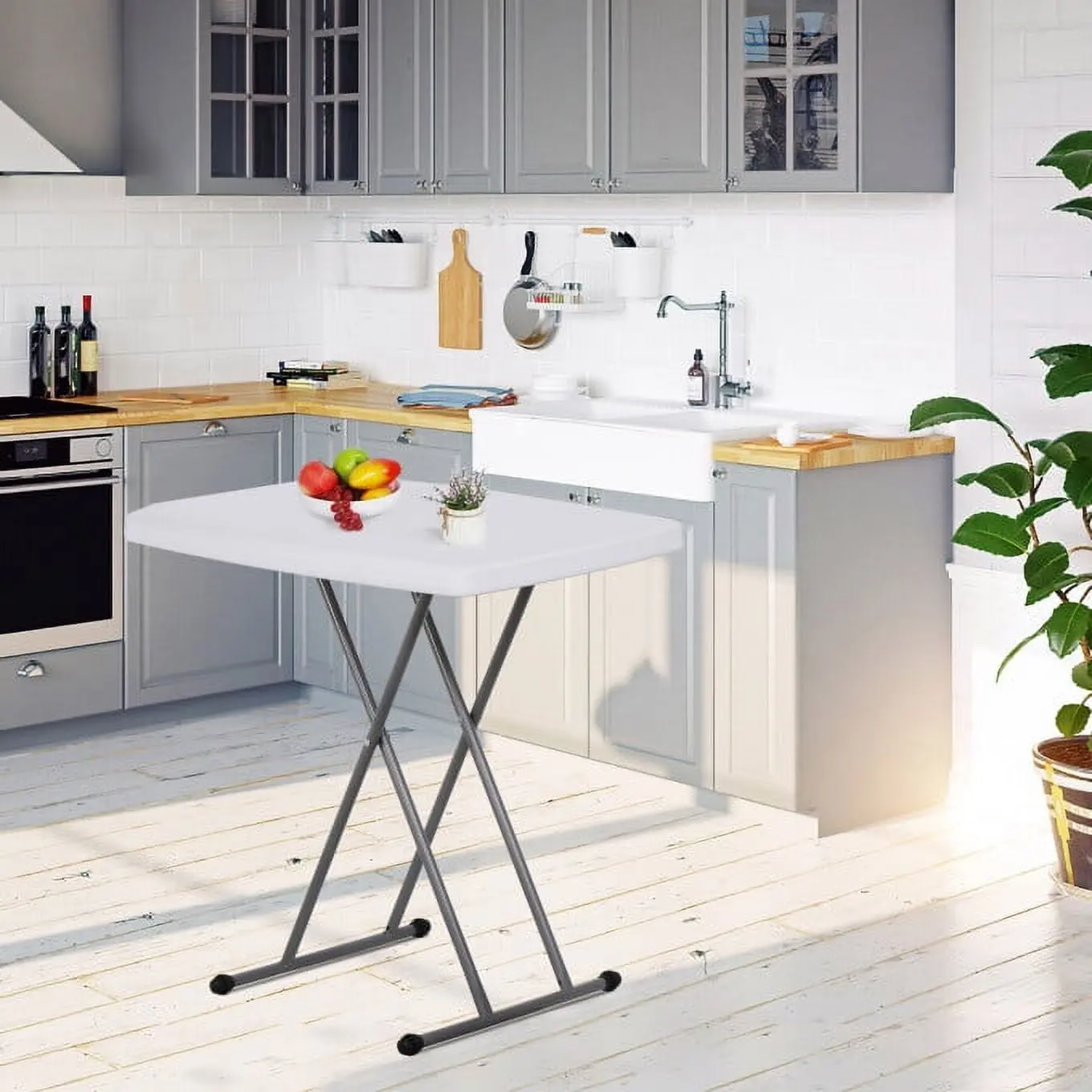 Segawe 30" Height-Adjustable Picnic Folding Table - HDPE & Steel Camping Furniture, 110 lbs Capacity, Quick Setup, Compact Storage, Portable Tray, White Outdoor Family Table