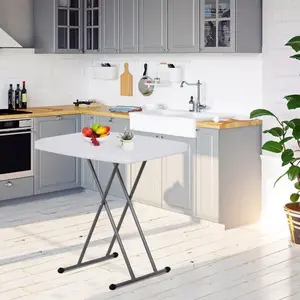 Segawe 30" Height Adjustable Folding Table, Portable Dinner Table TV Tray, White