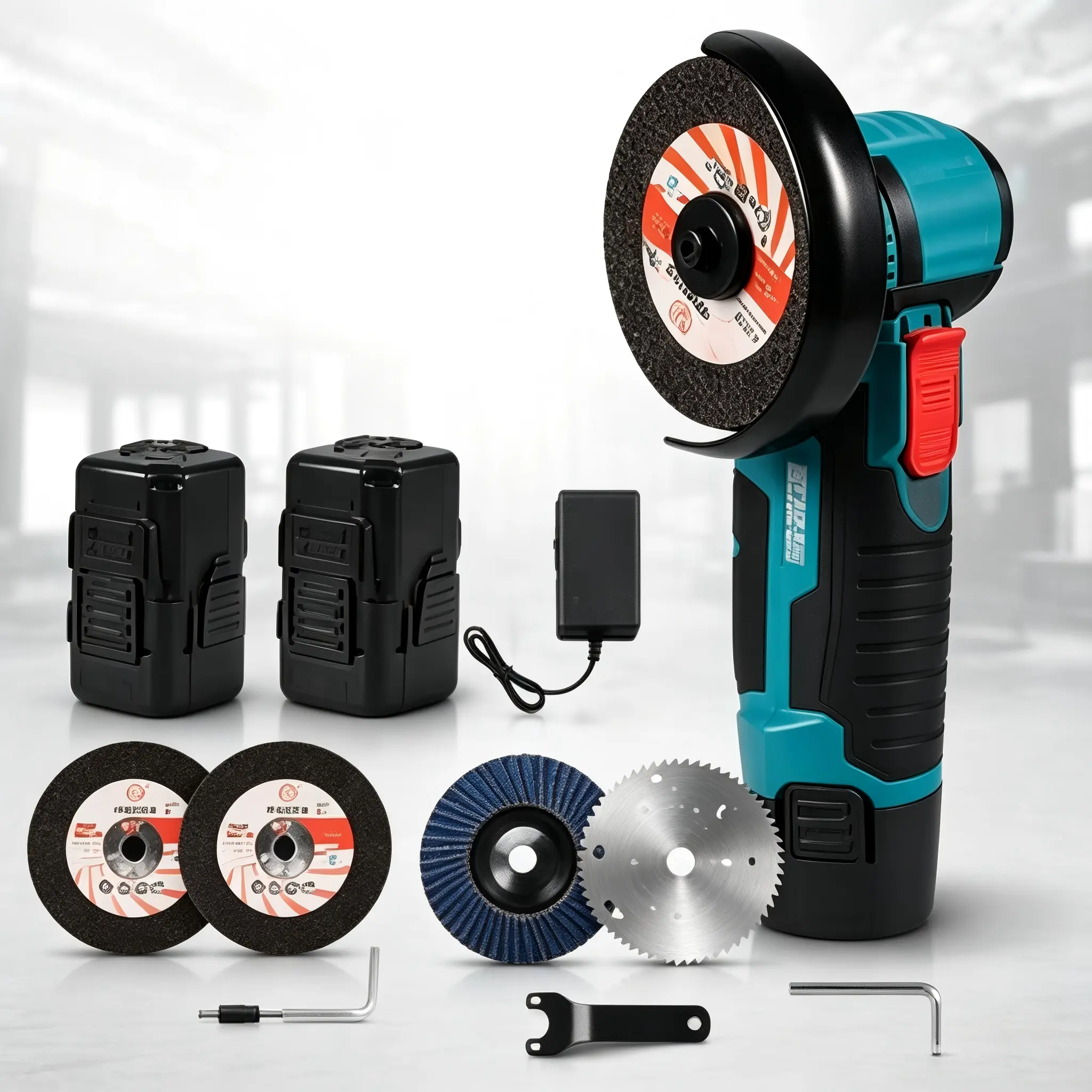 Cordless Angle Grinder Kit, Mini Angle Grinder Tool with 2Pcs 12V 1300mAh Batteries & Charger and 5Pcs Cutting Discs, Handheld Metal Grinders for Cutting Grinding Polishing