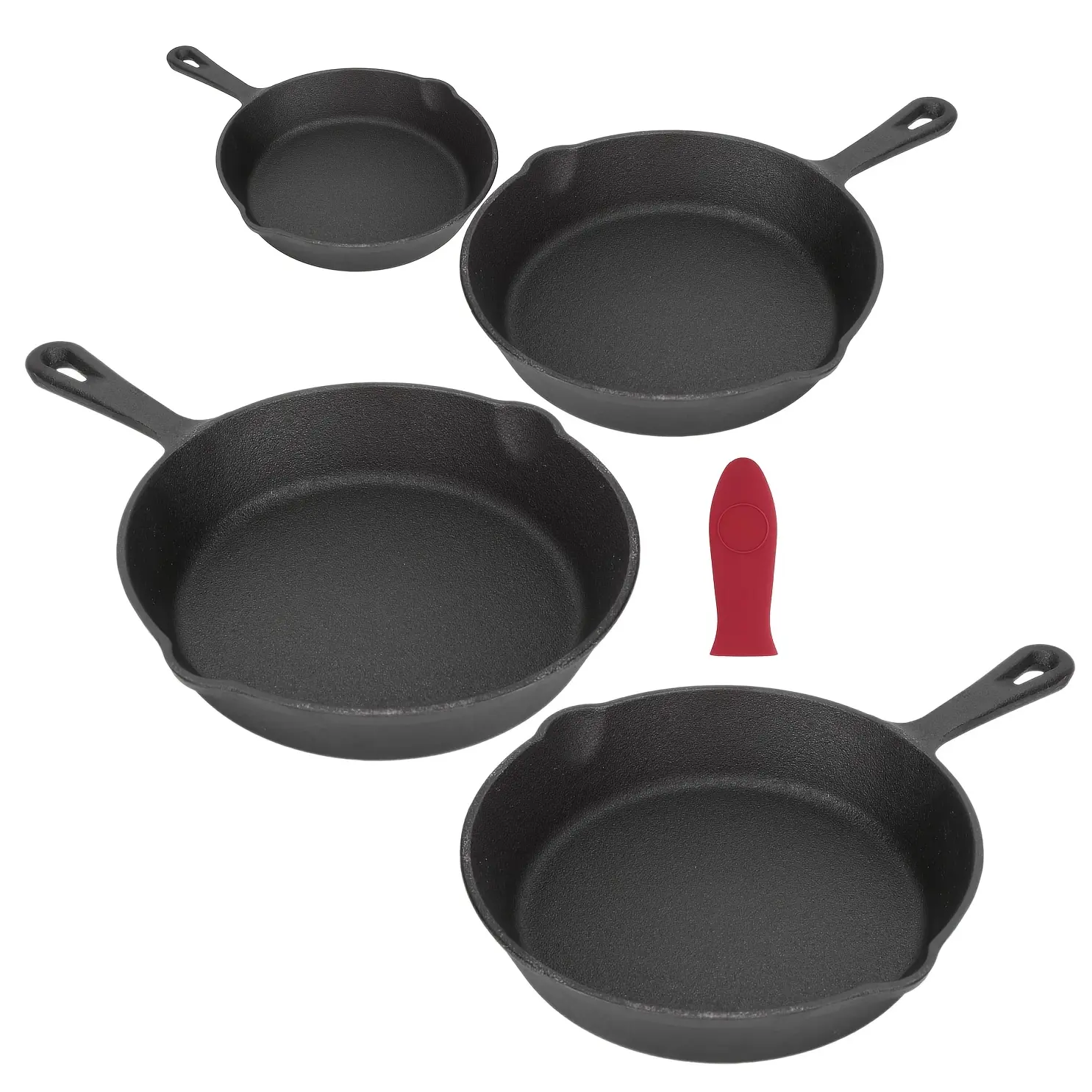 PACILACK 4 Pack Cast Iron Skillet with Cool Handle Holder, Non Stick Frying Pan Kitchen & Camping Essentials, Heavy-Duty Multi Cookware Set Compatible with Stove, Oven, Grill & All Outdoor Cooking