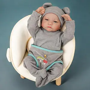 43cm Lifelike Newborn Cuddly Doll - Soft Weighted Handmade Collectible Baby Toy Figure, 3D Skin Tone, Visible Veins, Hand-Painted Hair, Soft Silicone Flexible Limbs, Cloth Body