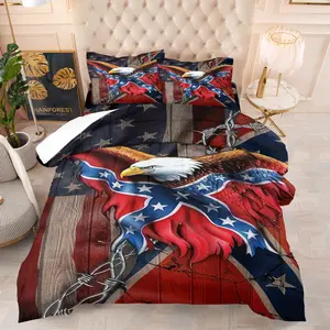 Eagle American Flag Print Comforter Set, Includes One Quilt and One or Two Coreless Pillowcases, Soft Comfortable Bedding Set, Retro Patriotic Theme Wild Animal Camouflage Room Decoration