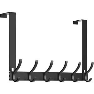 Over The Door Hooks - NO Nail Door Hanger Hook,NO Assembly REQUIERDE Coat Rack on Door with 12 Hooks,Over The Door Towel Racks for Bathroom,Bedroom,Kitchen,Hanging Towels,Coats (Black)