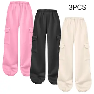 Kids Girls Boys Pants Sweatpants 3Pack Pull On Fleece Athletic Jogger Outfits Clothes