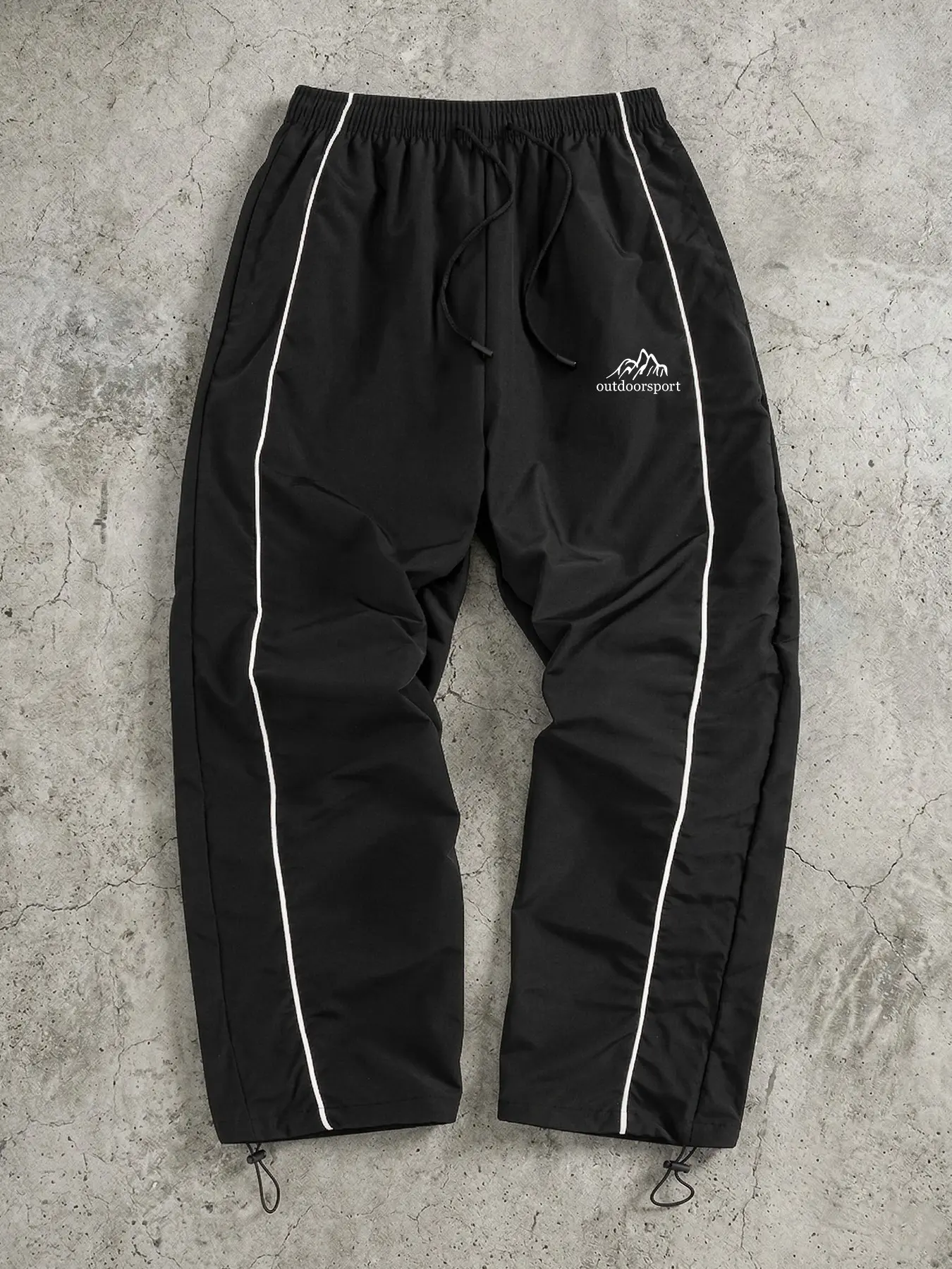 Men's Mountain Print Trendy Sporty Pants with Lines, Gym Workout Running Trousers with Side Pockets, Athletic Quick Dry Breathable Sweatpants, Drawstring Elastic Waist, Adjustable Cuffs, Striped Print Sweatpants, Quick Drying Pants, Activewear Bottoms