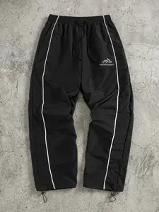 Men's Mountain Print Trendy Sporty Pants with Lines, Gym Workout Running Trousers with Side Pockets, Athletic Quick Dry Breathable Sweatpants, Drawstring Elastic Waist, Adjustable Cuffs, Striped Print Sweatpants, Quick Drying Pants, Activewear Bottoms