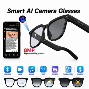 Smart AI Camera Glasses with 8MP Photochromic Lenses ,Button Touch Adjustment for Travel Outdoor Adventures Hands-Free Photography 160+Languages Real-Time Translation Bluetooth Wireless Wearable Video Recording UV Protection ,Birthday gifts, Father's Day/