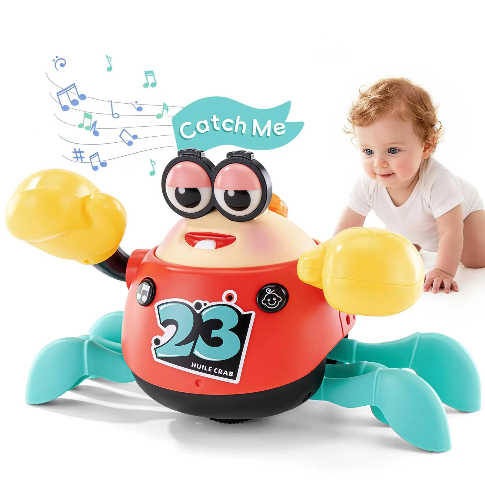 HOLA Crawling Musical Crab Infant Tummy Time Toy, Interactive Modes with Music, Voice Repeat & Chasing Sounds, Smooth Edges Sensory Toy for Play, Baby Birthday Gift for Boys Girls, Voice Buttons