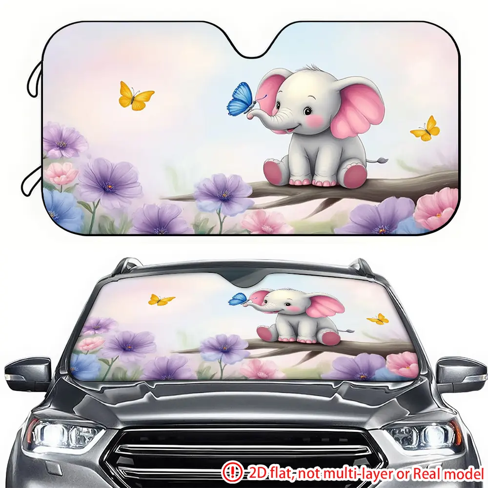 1pc cute elephant and butterfly car sunshade 2D high-definition printing, car sunshade effectively blocks sunlight, suitable for SUV, General Motors, truck front windshield decoration, Car Sunshades For Windshield