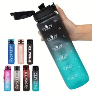 Inspiration Sports Water Bottle, 32 Ounces (Approximately 1000 Milliliters), with Time Markers for Drinking Schedule - Wide Mouth, Leak-Proof, And Includes a Carrying Strap (1 Bottle)